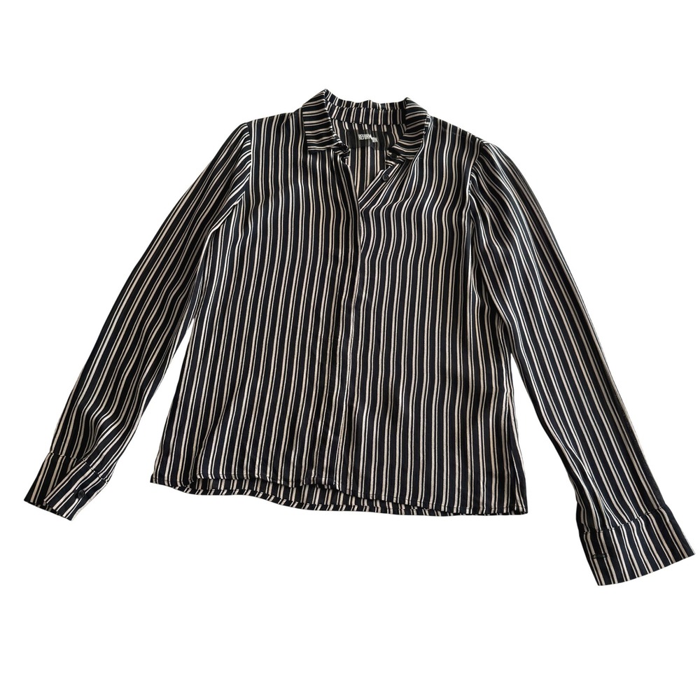 Reformation Violet Viscose Shadow Stripe‎ Black White Lightweight Blouse S
